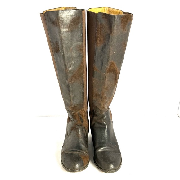 KORS Michael Kors Dark Brown Waxy Suede Leather Knee Boots Size 6 TINY FLAW - Picture 2 of 14